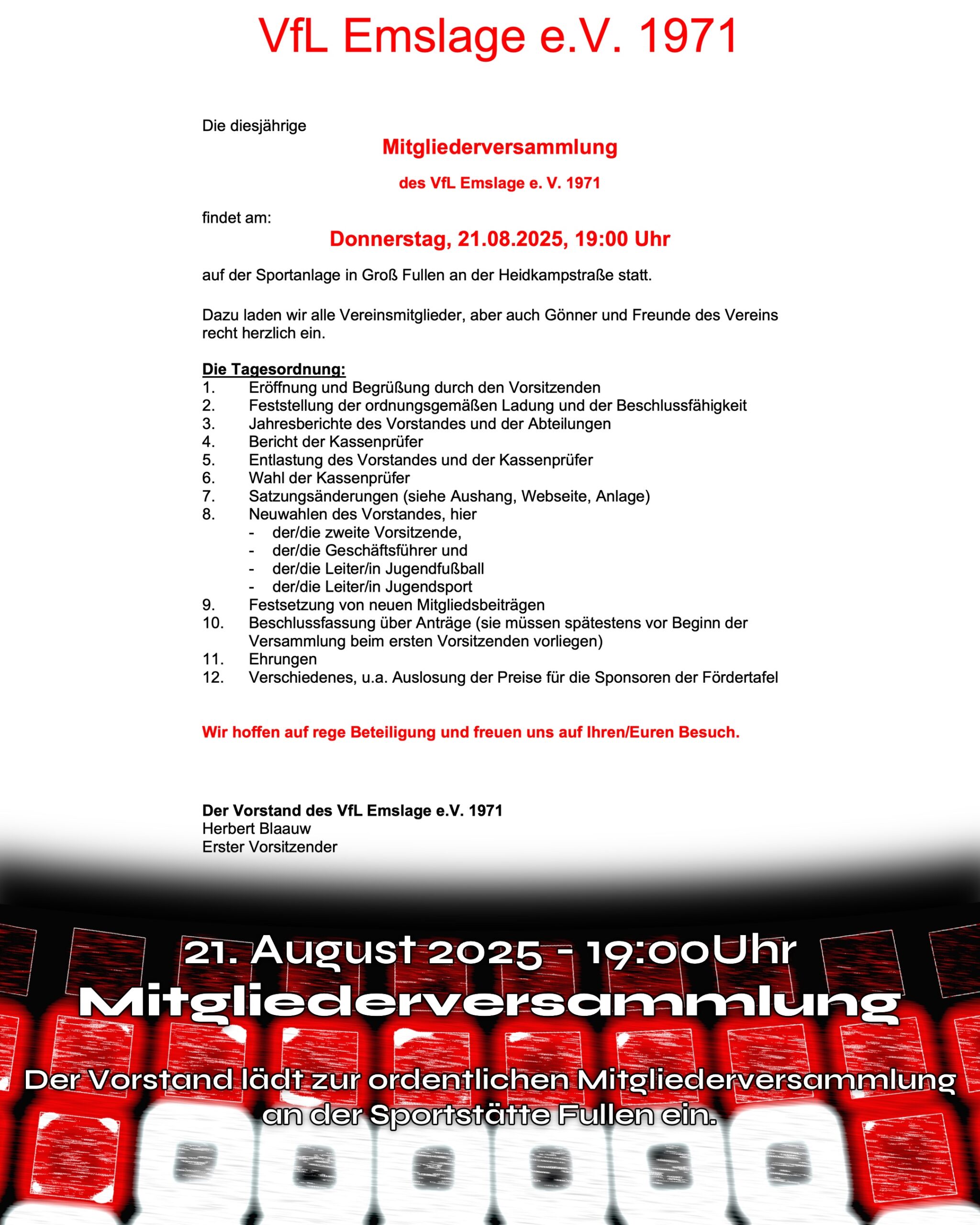 Mitgliederversammlung VfL Emslage e.V. 1971