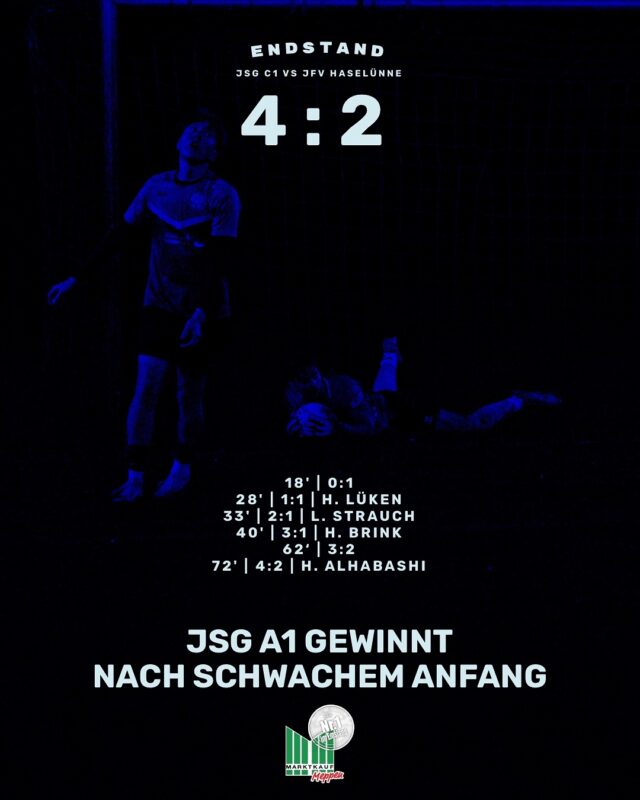 ⚽️ FUSSBALL - JSG A1 - Schwacher Anfang, gutes Ende

Am 13.10. trat unsere @jsg_unionmeppen_emslage_u19 gegen den JFV Haselünne an. Mit vier Siegen und einem Unentschieden war unser Team der klare Favorit, doch die Anfangsphase des Spiels zeigte, dass der Gegner entschlossen war, die drei Punkte mit nach Haselünne zu nehmen.

Nach einem Trikottausch – von blau auf weiß – waren die Verhältnisse auf dem Platz klarer. Zwar geriet unsere Mannschaft nach einem individuellen Fehler mit 0:1 in Rückstand, aber das Team ließ sich nicht entmutigen. Trotzdem war der Spielbeginn alles andere als optimal, was auch deutlich von der Trainerbank zu hören war.

Durch eine gut ausgeführte Standardsituation leitete unsere A1 die Wende ein: Zunächst erzielte man das 1:1 (28’ H. Lüken) nach einer Ecke, bevor nur fünf Minuten später das 2:1 (33’ L. Strauch) folgte. Damit war die Partie gedreht und aus dem 0:1 eine 2:1-Führung gemacht. Kurz vor der Halbzeit gelang es uns sogar, durch eine weitere Standardsituation auf 3:1 (40’ H. Brink) zu erhöhen. Doch Haselünne gab sich noch nicht geschlagen und verkürzte in der zweiten Halbzeit auf 3:2. Nach dem Anschlusstreffer boten sich auf unserer Seite mehrere Gelegenheiten, das Spiel endgültig zu entscheiden. Eine dieser Chancen nutzten wir Mitte der zweiten Hälfte zum 4:2 (72’ H. Alhabashi), was gleichzeitig den Endstand markierte.

Die Partie war hart umkämpft, mit einem Gegner, der bis zum Abpfiff engagiert mitspielte. Trotz eines holprigen Starts konnte sich das Team am Ende durchsetzen und drei wichtige Punkte einfahren.

Am 23.10. geht es auswärts dann im Rückspiel erneut gegen den JFV Haselünne. Wir wünschen viel Erfolg!

(miru)