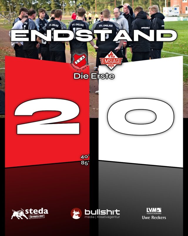 ⚽️ FUSSBALL - Die Erste - Chance verpasst

Am 19.10. war unsere @vfl_emslage_die_erste zu Gast beim SVA Salzbergen. Gegen den direkten Tabellennachbarn musste man sich zwar mit 2:0 geschlagen geben, doch das Team blickt nach vorn!

Schon am 26.10. steht die nächste Partie an – und die Chance, Punkte einzufahren! Zu Gast ist der Aufsteiger SV Veldhausen 07, ein spannendes Duell auf Augenhöhe. Anpfiff ist um 15:00 Uhr an der Sportstätte Fullen.

Weitere Infos auf FuPa.net.
Weitere Fotos findet ihr hier.
https://www.fupa.net/photos/sv-alemannia-salzbergen-vfl-emslage-539445

Kommt vorbei, bringt gute Laune mit und unterstützt unser Team lautstark – gemeinsam zum nächsten Erfolg!

(miru)