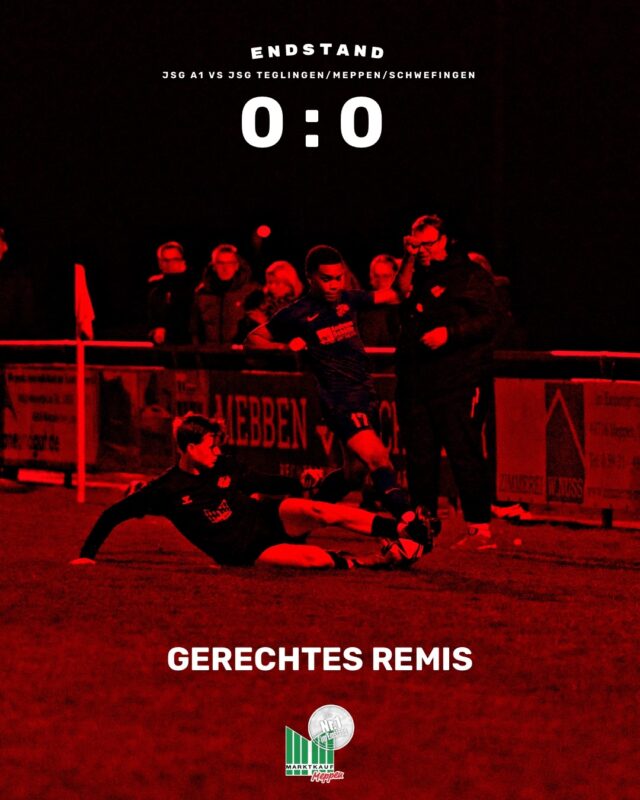 ⚽️FUSSBALL - JSG A1 - Gerechtes Remis im Derby

Unsere JSG A1 @jsg_unionmeppen_emslage_u19 trennt sich im Topspiel vor knapp 160 Zuschauern gegen die JSG Teglingen/Meppen/Schwefingen mit 0:0. Beide Teams hatten ihre Chancen – doch am Ende blieb es bei einem gerechten Unentschieden.

💥 Wichtig: Dem bislang ungeschlagenen Spitzenreiter nehmen wir 2 Punkte ab und bleiben damit weiter in Schlagdistanz zur Tabellenspitze!

🔥 Unsere Jungs versuchten es immer wieder – vor allem aus der Distanz wurde es mehrfach knapp. Auch die Gäste trafen einmal, standen dabei jedoch im Abseits.

➡️ Fazit: Starke Teamleistung und ein verdienter Punkt!

📅 Weiter geht’s am Freitag
🆚 JSG Fürstenau/Schwagstorf/Hollenstede (auswärts)
⏰ Anstoß: 20:00 Uhr in Fürstenau

(miru)

© VfL Emslage e.V. 1971 - Alle Rechte vorbehalten