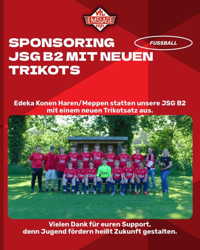 🏅🤝SPONSORING - Neuer Trikotsatz für unsere JSG B2

Die JSG B2 darf sich über einen neuen Trikotsatz freuen. Edeka Konen aus Haren @edekakonen und Meppen @edeka_konen hat die Mannschaft mit neuen Trikots ausgestattet. Ab sofort laufen unsere Kicker stolz im neuen Dress auf dem Platz auf.

Überreicht wurde der Trikotsatz von Geschäftsführer Marc Konen sowie von Filialleiterin Meppen Nina Kramzik.

Als kleines Dankeschön überreichte das gesamte Team und das Trainergespann Trainer Andreas Jansen und Thorsten Eckjans an Marc Konen die VfL-Chronik sowie einen VfL-Schal. Nina Kramzik durfte sich als Zeichen des Dankes über einen Blumenstrauß freuen.

Die gesamte JSG B2 bedankt sich herzlich bei Edeka Konen Haren/Meppen für die großzügige Unterstützung. Denn Jugend fördern heißt Zukunft gestalten.

(miru)

© VfL Emslage e.V. 1971 - Alle Rechte vorbehalten