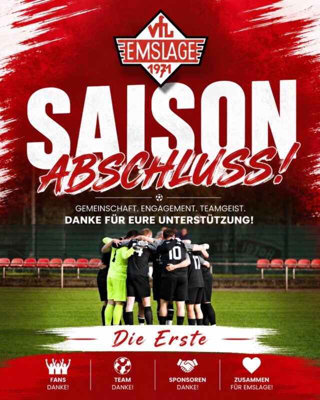 ⚽️FUSSBALL - Die Erste - Ein letztes Mal für diese Saison

Mit einem souveränen Heimsieg gegen unsere Erste Mannschaft hat der Gastgeber gestern seine starke Saison gekrönt. 

Die @vfl_emslage_die_erste ehrte die Leistung der Saison des SV Union Lohne mit einem Spalier vor Spielbeginn, bevor seitens Lohne Spieler und Offizielle verabschiedet wurden.

Gratulation an die erste Herrenmannschaft des SV Union Lohne zur Meisterschaft in der Bezirksliga Weser-Ems III. Für die kommenden Spielzeiten weiterhin viel Erfolg, sportliches Gelingen und stets das nötige Quäntchen Glück mit dem runden Leder.

Für unsere Erste heißt es nach dem letzten Saisonspiel Abschied von der Bezirksliga zu nehmen. Doch jedes Ende ist zugleich ein neuer Anfang. Wir sind überzeugt, dass war nicht das letzte Spiel auf Bezirksebene.

Für den Herrenfußball beim VfL beginnt nun offiziell die Sommerpause. Einige unserer Jugendteams sind jedoch noch im Einsatz, bevor auch für sie die Saison endet. 

Ein herzliches Dankeschön gilt allen Fans, Unterstützern und Ehrenamtlichen für euren Einsatz, eure Treue und euer Engagement während der gesamten Saison. Wir freuen uns darauf, euch zur neuen Spielzeit wieder auf dem Sportplatz begrüßen zu dürfen.

(miru)

©️VfL Emslage e.V. 1971 - Alle Rechte vorbehalten