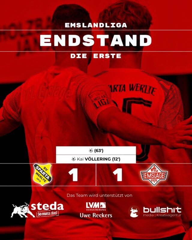 ⚽️ FUSSBALL – Die Erste – Verdiente Führung, am Ende Remis
Im gestrigen Spiel gegen den SV Sparta Werlte musste sich unsere @vfl_emslage_die_erste trotz einer guten ersten Halbzeit am Ende mit einem 1:1-Remis zufriedengeben. Nach dem Seitenwechsel konnte das Team das zuvor gezeigte Niveau nicht mehr abrufen.
Unsere Mannschaft erwischte einen guten Start und setzte mit energischen Ballgewinnen, unter anderem durch Jannik und Maxi Benke, früh Akzente. „Das war die Reaktion, die wir auch sehen wollten“, betonte Trainer Oliver Peters.
Die verdiente Belohnung folgte durch Kai: Mit einer Direktabnahme aus rund 22 Metern erzielte er das sehenswerte 1:0. Auch danach blieb unsere Mannschaft gefährlich. Alexander Briegert hatte in der 33. Minute die große Chance zum 2:0, scheiterte im direkten Duell jedoch am Torhüter. Kurz vor der Pause hielt Henrik Jakobs die Führung mit einer starken Parade fest. „Insgesamt war der Pausenstand verdient, weil wir mehr Chancen erspielt haben“, so Peters.
Nach dem Seitenwechsel wurde Werlte aktiver und entwickelte mehr Zug zum Tor. In der Folge fiel der Ausgleich zum 1:1. „Manchmal ist es so, dass Joker direkt stechen, weil sie den Überraschungsfaktor mitbringen“, erklärte Peters.
Anschließend gelang es unserer Mannschaft zu selten, geschlossen nachzurücken und für Entlastung zu sorgen. Briego und Kai waren dadurch häufig auf sich allein gestellt. Zwar gab es noch die eine oder andere Möglichkeit, insgesamt ging das Remis aber in Ordnung. „In der zweiten Halbzeit hatten wir nicht mehr so viele Ballbesitzphasen. Von daher ist es auch mal legitim, vermehrt den langen Ball zu suchen“, so der Coach.
In der Schlussphase war Pragmatismus gefragt. „Fußball ist ein Ergebnissport, da muss man auch mal pragmatisch denken. Da Werlte weiter Druck machte, galt es, nicht unnötig ins Risiko zu gehen und zumindest den Punkt zu sichern“, ergänzte Oliver zum Ende.
Bereits am Mittwoch geht es im EMCO-Kreispokal weiter. Dann ist unsere Mannschaft beim SV Holthausen-Biene II zu Gast. Anstoß am Biener Busch ist um 19:30 Uhr.
(miru)
© VfL Emslage e.V. 1971 – Alle Rechte vorbehalten