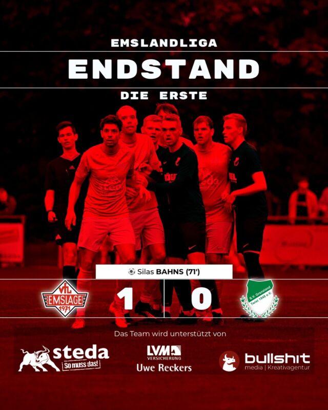 ⚽️ FUSSBALL - Die Erste - Verdienter Heimsieg mit allen Facetten
Unsere @vfl_emslage_die_erste feierte einen verdienten Heimsieg und zeigte dabei viele Facetten.
„Wir haben das Spiel in der ersten Halbzeit früh im Griff gehabt. Der Spielaufbau war ruhig und geordnet, gegen den Ball waren wir griffig und hatten immer wieder Zug Richtung gegnerisches Tor“, so der Coach. Bereits in der 4. Minute hatte Timo Keiser nach einer Ecke von Simon Reiners eine gute Kopfballchance. Auch über Kai, Leon und Briego ergaben sich weitere Möglichkeiten. „Da hätten wir noch mehr daraus generieren müssen. Nach der guten ersten Halbzeit hätten wir eigentlich führen müssen.“
Nach der Pause wurde Twist stärker und agierte deutlich aggressiver. „Wir wollten unser Spiel fortsetzen, aber Twist wurde stärker und wir hatten nicht mehr den Zugriff wie zuvor. Eine richtige Erklärung dafür zu finden, ist immer schwierig.“
Die Mannschaft hielt dagegen und schlug schließlich selbst zu: Silas Bahns erzielte mit einem platzierten Abschluss das Tor des Abends – und gleichzeitig seinen ersten Treffer für die Erste. „Silas hat nicht nur sein erstes Tor gemacht, sondern insgesamt ein gutes Spiel gezeigt.“
In der Schlussphase war vor allem Kampf gefragt. Die Mannschaft verteidigte die Führung leidenschaftlich und hielt die „Null“. „Am Ende war es ein Fight, in dem die Mannschaft stark dagegengehalten hat. Wir haben defensiv die Null gehalten, was uns sehr wichtig ist. Das Spiel hat gestern also alle Facetten geliefert.“
Besonders erfreulich ist die Entwicklung der jungen Spieler. Mit einem Altersdurchschnitt von 22,9 Jahren präsentierte sich die Mannschaft ausgesprochen jung.
„Die jungen Spieler geben uns viele neue Möglichkeiten und sind absolut angekommen. Ich mag die Spielfreude, die sie vermitteln. Konkurrenzkampf kann immer positiv sein – jeder will sich beweisen und sich stetig verbessern.“
Auch Simon Dreyer und Jannik Brünning nutzten ihre wenigen Minuten und gaben der Mannschaft „starken Input“. Die jungen Kicker sind damit endgültig in der Mannschaft angekommen.
(miru)
© VfL Emslage e.V. 1971 - Alle Rechte vorbehalten